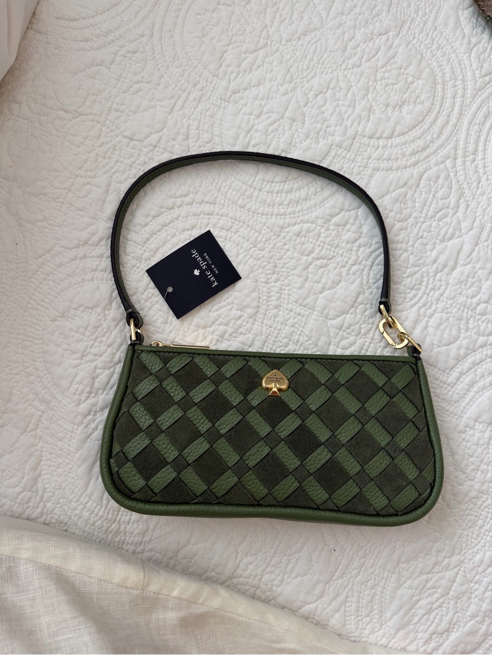 kate spade Olive Green Woven Wristlet with Gold Spade Accent
